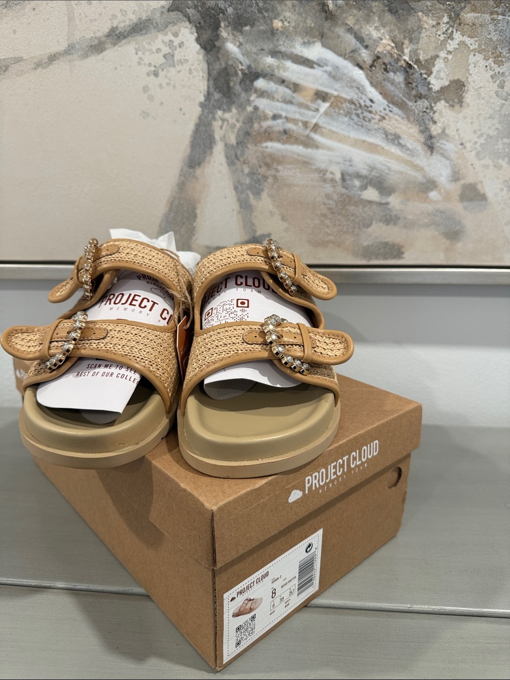 Project Cloud Kids' Tan Beaded Double-Strap Sandals